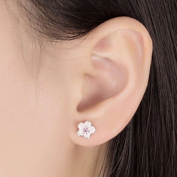 Flower Pendant Necklace Pink Gemstone Silver Set - Picture 3 of 7